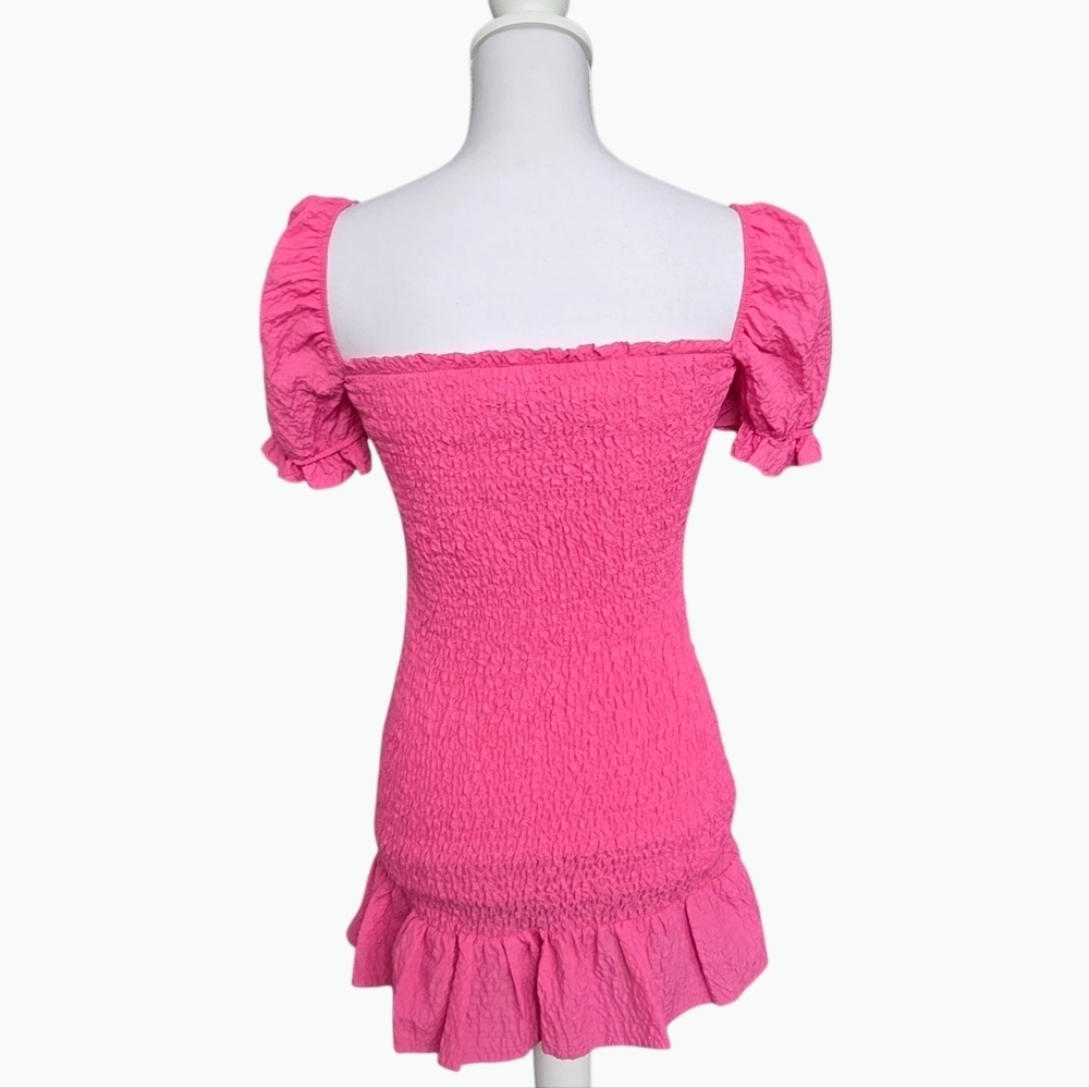 Zara Smocked Ruffle Mini Dress Pink XSmall - Picture 5 of 6